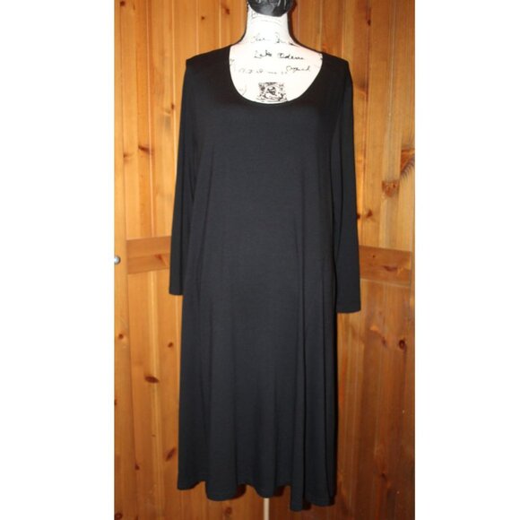 Garnet Hill Knit Black Trapeze Dress 3/4 Sleeve XL Old Money - Picture 2 of 10